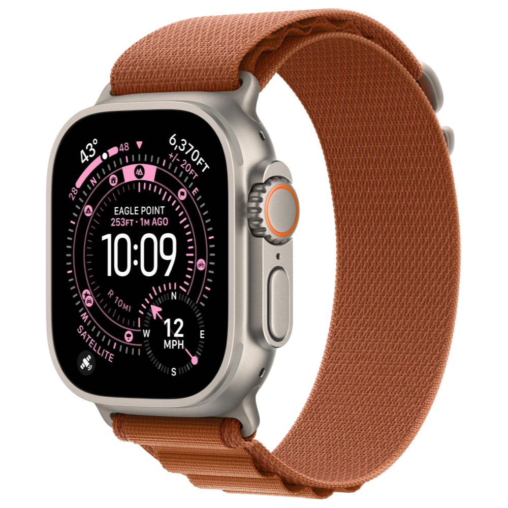 Apple Watch Ultra 3, 49 мм, корпус из титана цвета Серый (Natural Titanium), ремешок Alpine, цвет терракотовый, L