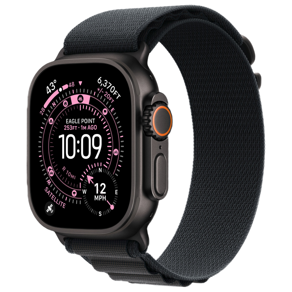 Apple Watch Ultra 3, 49 мм, корпус из титана цвета Чёрный (Black Titanium), ремешок Alpine, цвет черный, S