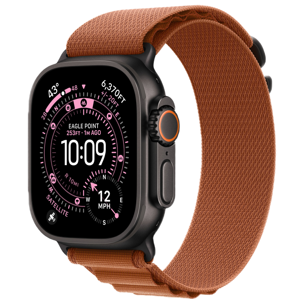 Apple Watch Ultra 3, 49 мм, корпус из титана цвета Чёрный (Black Titanium), ремешок Alpine, цвет терракотовый, S