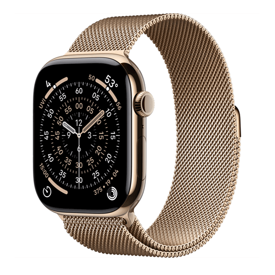 Apple Watch Series 11, 42 мм, корпус из титана цвета Золотой (Desert Titanium), ремешок Milanese, цвет золотой (desert titanium)