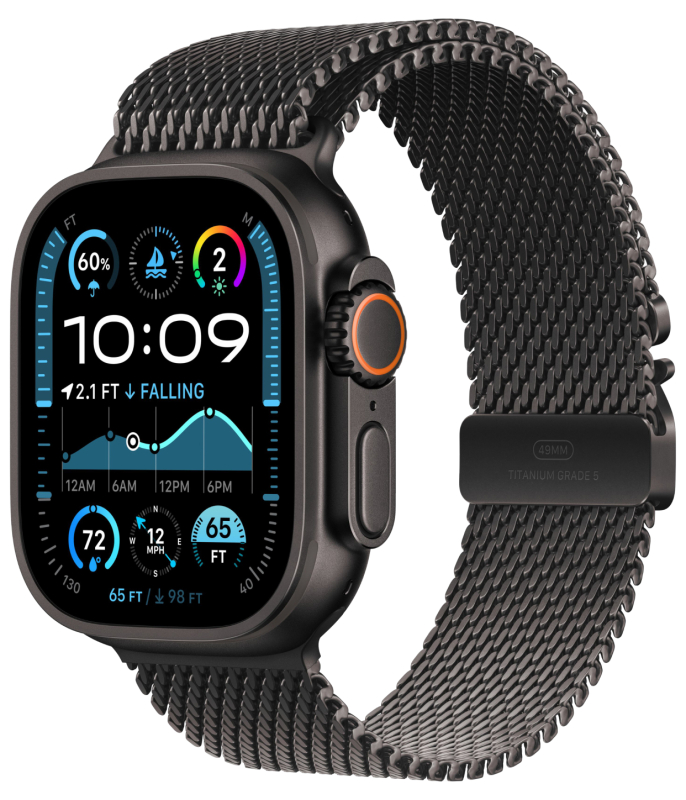 Apple Watch Ultra 2, 49 мм, корпус из титана цвета Чёрный (Black Titanium), ремешок Milanese, цвет черный, L