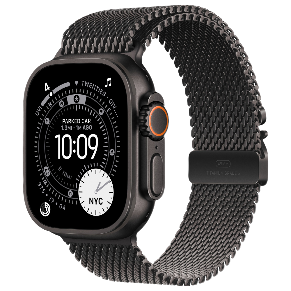 Apple Watch Ultra 3, 49 мм, корпус из титана цвета Чёрный (Black Titanium), ремешок Milanese, цвет черный, M