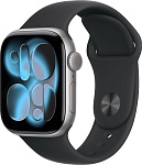 Apple Watch Series 11, 46 мм, корпус из алюминия цвета Серый космос, ремешок спортивный, цвет черный, M/L