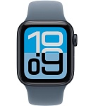 Apple Watch SE 3, 40 мм, корпус из алюминия цвета Полуночный черный, ремешок спортивный, цвет туманно-голубой, M/L