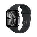 Apple Watch Series 11, 42 мм, корпус из алюминия цвета Чёрный оникс, ремешок спортивный, цвет черный, M/L