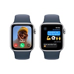 Apple Watch SE, 40 мм, корпус из алюминия цвета Серебро, ремешок спортивный, цвет светло синий, M/L