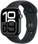 Apple Watch Series 10, 46 мм, корпус из алюминия цвета Чёрный глянец, ремешок спортивный, цвет чёрный (black titanium), M/L
