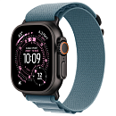Apple Watch Ultra 3, 49 мм, корпус из титана цвета Чёрный (Black Titanium), ремешок Alpine, цвет светло синий, S