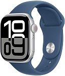 Apple Watch Series 10, 42 мм, корпус из алюминия цвета Серебро, ремешок спортивный, цвет синий деним, M/L