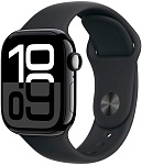 Apple Watch Series 10, 42 мм, корпус из алюминия цвета Чёрный глянец, ремешок спортивный, цвет чёрный (black titanium), M/L