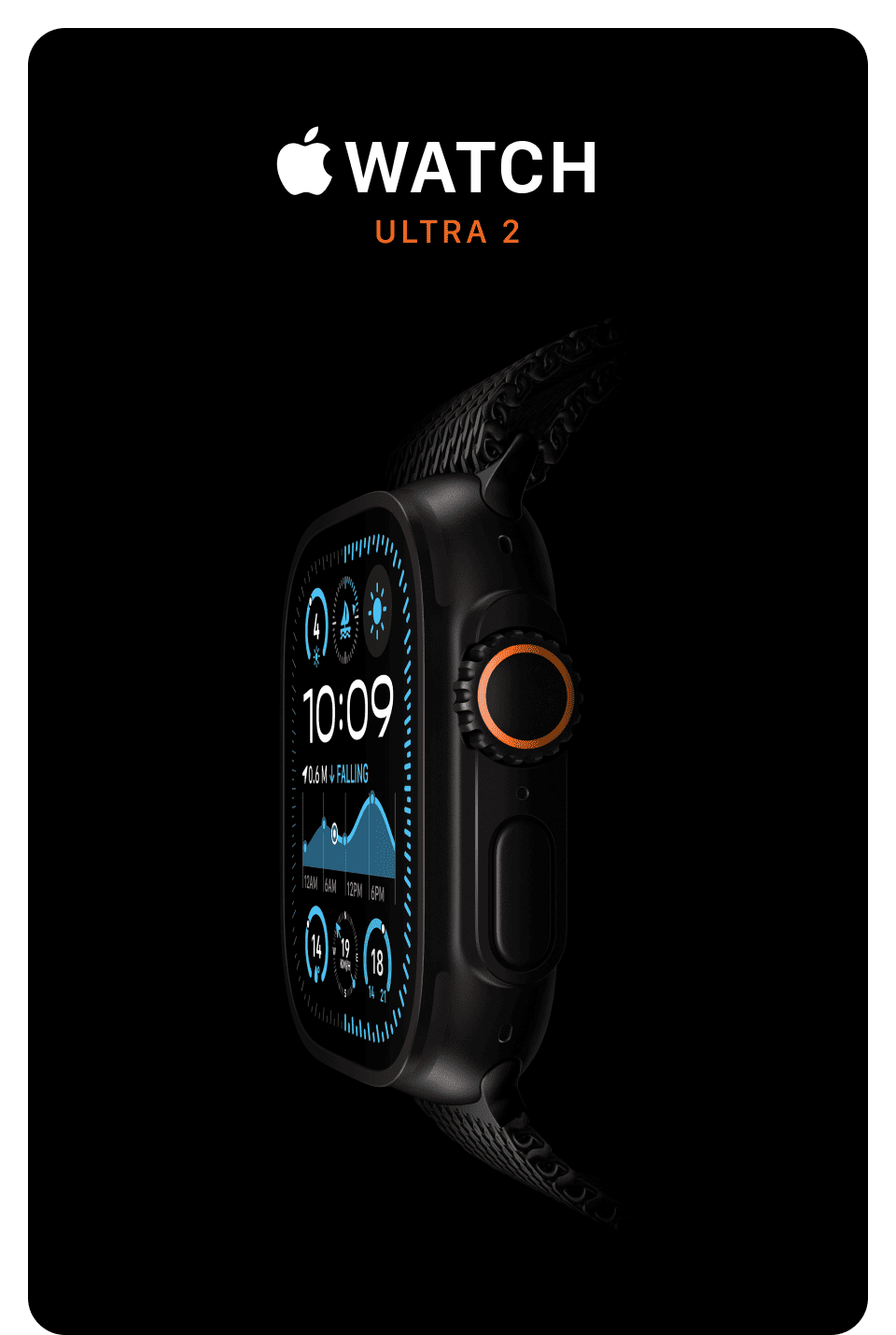 Apple Watch Ultra 2, 49 мм, корпус из титана цвета Чёрный (Black Titanium), ремешок Trail, цвет черный, M/L - 7