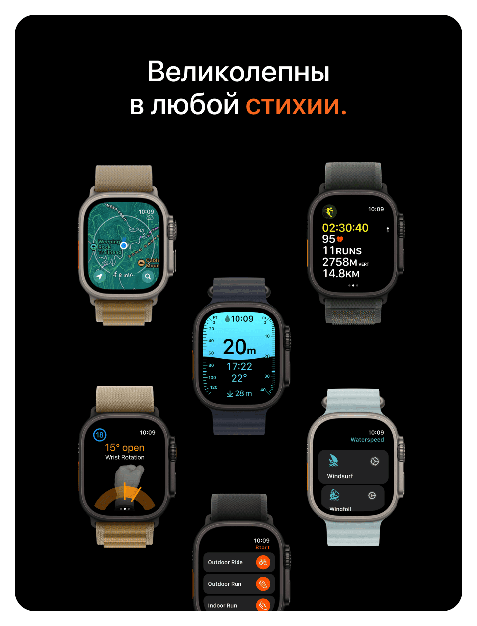 Apple Watch Ultra 2, 49 мм, корпус из титана цвета Чёрный (Black Titanium), ремешок Trail, цвет черный, M/L - 16